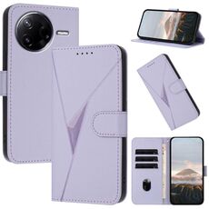 Per Redmi K80 / Xiaomi Poco F7 Pro Custodia per telefono in pelle con fibbia a motivo triangolare (viola chiaro)