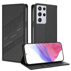 Per Samsung Galaxy S21 Ultra 5G Custodia per telefono in pelle retrò con portafoglio multifunzionale in rilievo (nero)