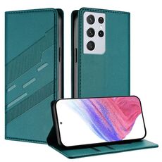 Per Samsung Galaxy S21 Ultra 5G Custodia per telefono in pelle retrò con portafoglio multifunzionale in rilievo (verde scuro)