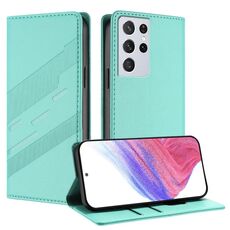 Per Samsung Galaxy S21 Ultra 5G Custodia per telefono in pelle retrò con portafoglio multifunzionale in rilievo (verde menta)
