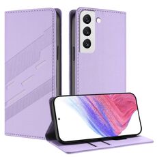 Per Samsung Galaxy S22 5G Custodia per telefono in pelle retrò con portafoglio multifunzionale in rilievo (viola chiaro)