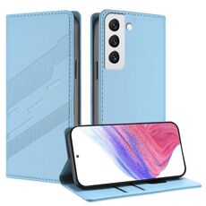 Per Samsung Galaxy S22 5G Custodia per telefono in pelle retrò con portafoglio multifunzionale in rilievo (azzurro chiaro)