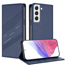 Per Samsung Galaxy S22 5G Custodia per telefono in pelle retrò con portafoglio multifunzionale in rilievo (blu scuro)