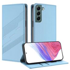 Per Samsung Galaxy S22+ 5G Custodia per telefono in pelle retrò con portafoglio multifunzionale in rilievo (azzurro chiaro)
