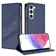 Per Samsung Galaxy S23 5G Custodia per telefono in pelle retrò con portafoglio multifunzionale in rilievo (blu scuro)