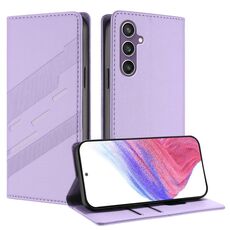 Per Samsung Galaxy S23 FE 5G Custodia per telefono in pelle retrò con portafoglio multifunzionale in rilievo (viola chiaro)
