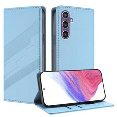 Per Samsung Galaxy S23 FE 5G Custodia per telefono in pelle retrò con portafoglio multifunzionale in rilievo (azzurro chiaro)