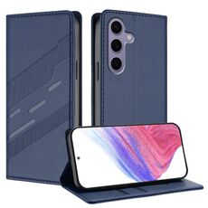 Per Samsung Galaxy S25 5G Custodia per telefono in pelle retrò con portafoglio multifunzionale in rilievo (blu scuro)