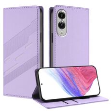 Per Samsung Galaxy S25 Edge 5G Custodia per telefono in pelle retrò con portafoglio multifunzionale in rilievo (viola chiaro)