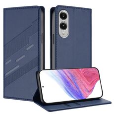 Per Samsung Galaxy S25 Edge 5G Custodia per telefono in pelle retrò con portafoglio multifunzionale in rilievo (blu scuro)