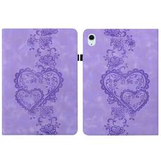 Per iPad Air 11 2025/2024 Custodia per tablet intelligente in pelle goffrata con cuoricini (viola)