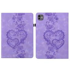 Per iPad Pro 11 2024 Custodia per tablet intelligente in pelle goffrata con cuoricini (viola)