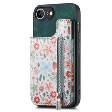 Per iPhone 16e Retro Painted Zipper Back Custodia per telefono (verde)
