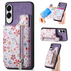Per Samsung Galaxy S25 Edge 5G Retro Painted Zipper Wallet Back Phone Case (Viola)