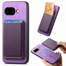 Per Google Pixel 9a Retro Magsafe Card Bag PU Cover posteriore Custodia per telefono (viola)