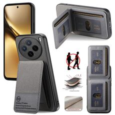 Per vivo X200 Twill Tessuto Pelle Verticale Flip RFID Card Bag Custodia per Telefono (Grigio)
