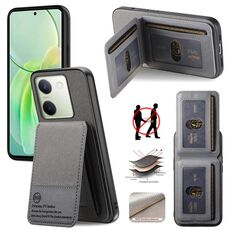 Per vivo V50 Twill Tessuto Pelle Verticale Flip RFID Card Bag Custodia per Telefono (Grigio)