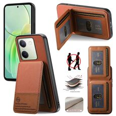 Per vivo V50 Twill Tessuto Pelle Verticale Flip RFID Card Bag Custodia per Telefono (Marrone)