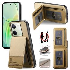 Per vivo Y29 4G Twill Tessuto Pelle Verticale Flip RFID Card Bag Custodia per Telefono (Cachi)
