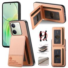 Per vivo Y29 4G Twill Tessuto Pelle Verticale Flip RFID Card Bag Custodia per Telefono (Rosa)