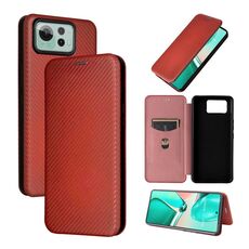 Per ASUS Zenfone 12 Ultra Custodia in pelle con texture in fibra di carbonio (marrone)
