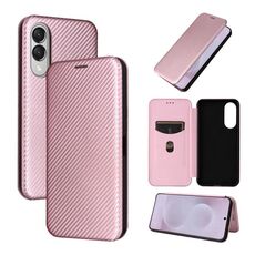 Per Samsung Galaxy S25 Edge 5G Custodia in pelle con texture in fibra di carbonio (rosa)