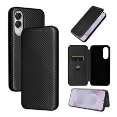 Per Samsung Galaxy S25 Edge 5G Custodia in pelle con texture in fibra di carbonio (nero)