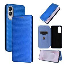 Per Samsung Galaxy S25 Edge 5G Custodia in pelle con texture in fibra di carbonio (blu)