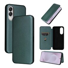Per Samsung Galaxy S25 Edge 5G Custodia in pelle con texture in fibra di carbonio (verde)