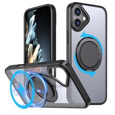 Per iPhone 16 Plus Custodia per telefono con supporto magnetico MagSafe girevole a 360 gradi (nero)