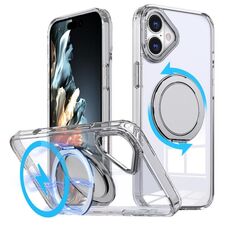 Per iPhone 16 Plus Custodia per telefono con supporto magnetico MagSafe girevole a 360 gradi (trasparente)