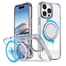 Per iPhone 16 Pro Max Custodia per telefono con supporto magnetico MagSafe girevole a 360 gradi (trasparente)