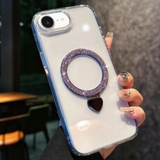 Per iPhone 16e Love Glitter Powder MagSafe Holder Custodia per telefono con pellicola per obiettivo (viola)