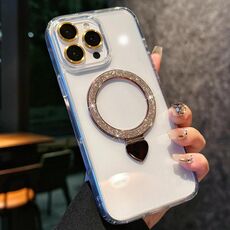 Per iPhone 16 Pro Max Love Glitter Powder MagSafe Holder Custodia per telefono con pellicola per obiettivo (oro)