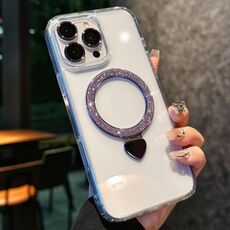 Per iPhone 16 Pro Max Love Glitter Powder MagSafe Holder Custodia per telefono con pellicola per obiettivo (viola)