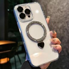 Per iPhone 16 Pro Max Love Glitter Powder MagSafe Holder Custodia per telefono con pellicola per obiettivo (argento)