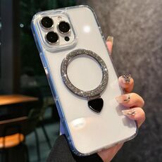Per iPhone 16 Pro Max Love Glitter Powder MagSafe Holder Custodia per telefono con pellicola per obiettivo (nero)