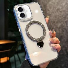 Per iPhone 16 Love Glitter Powder MagSafe Holder Custodia per telefono con pellicola per obiettivo (argento)