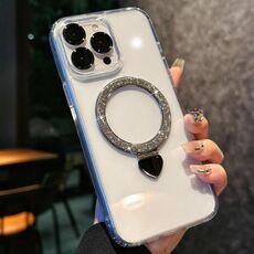 Per iPhone 15 Pro Love Glitter Powder MagSafe Holder Custodia per telefono con pellicola per obiettivo (argento)