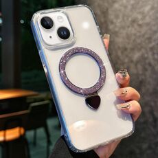 Per iPhone 14/13 Love Glitter Powder MagSafe Holder Custodia per telefono con pellicola per obiettivo (viola)