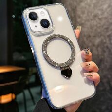 Per iPhone 14/13 Love Glitter Powder MagSafe Holder Custodia per telefono con pellicola per obiettivo (argento)