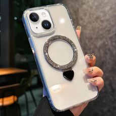 Per iPhone 14/13 Love Glitter Powder MagSafe Holder Custodia per telefono con pellicola per obiettivo (nero)