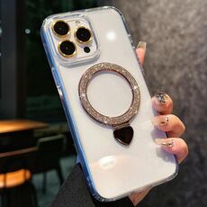 Per iPhone 14 Pro Love Glitter Powder MagSafe Holder Custodia per telefono con pellicola per obiettivo (oro)