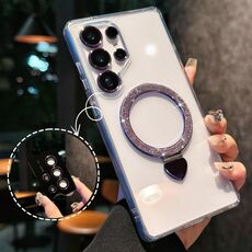 Per Samsung Galaxy S24 Ultra 5G Love Glitter Powder MagSafe Holder Custodia per telefono con pellicola per obiettivo (viola)
