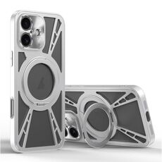 Per iPhone 16 Custodia per telefono MagSafe con supporto in metallo cavo di raffreddamento (argento)