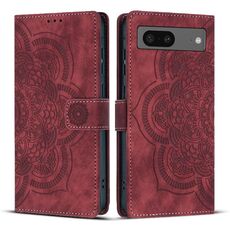 Per Google Pixel 8a Custodia per telefono in pelle smerigliata retrò con motivo mandala in rilievo (rosso)