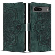 Per Google Pixel 8a Custodia per telefono in pelle smerigliata retrò con motivo mandala in rilievo (verde)