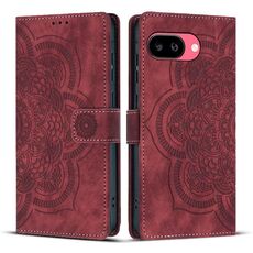 Per Google Pixel 9a Custodia per telefono in pelle smerigliata retrò con motivo mandala in rilievo (rosso)