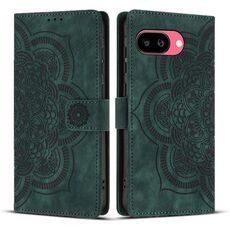 Per Google Pixel 9a Custodia per telefono in pelle smerigliata retrò con motivo mandala in rilievo (verde)