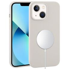 Custodia per iPhone 13 mini in silicone liquido con copertura totale MagSafe (grigio chiaro)